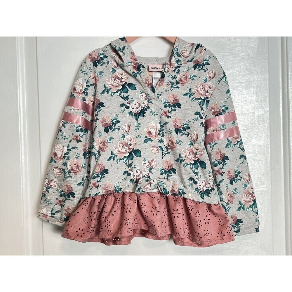 LITTLE LASS Toddler Girls Long Sleeve Hooded Floral Flower Shimmer Tunic Top 4